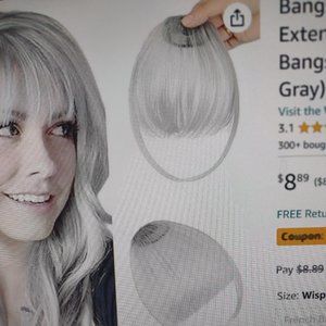 Clip-in bangs, silver gray. Syntheses hair. NIP